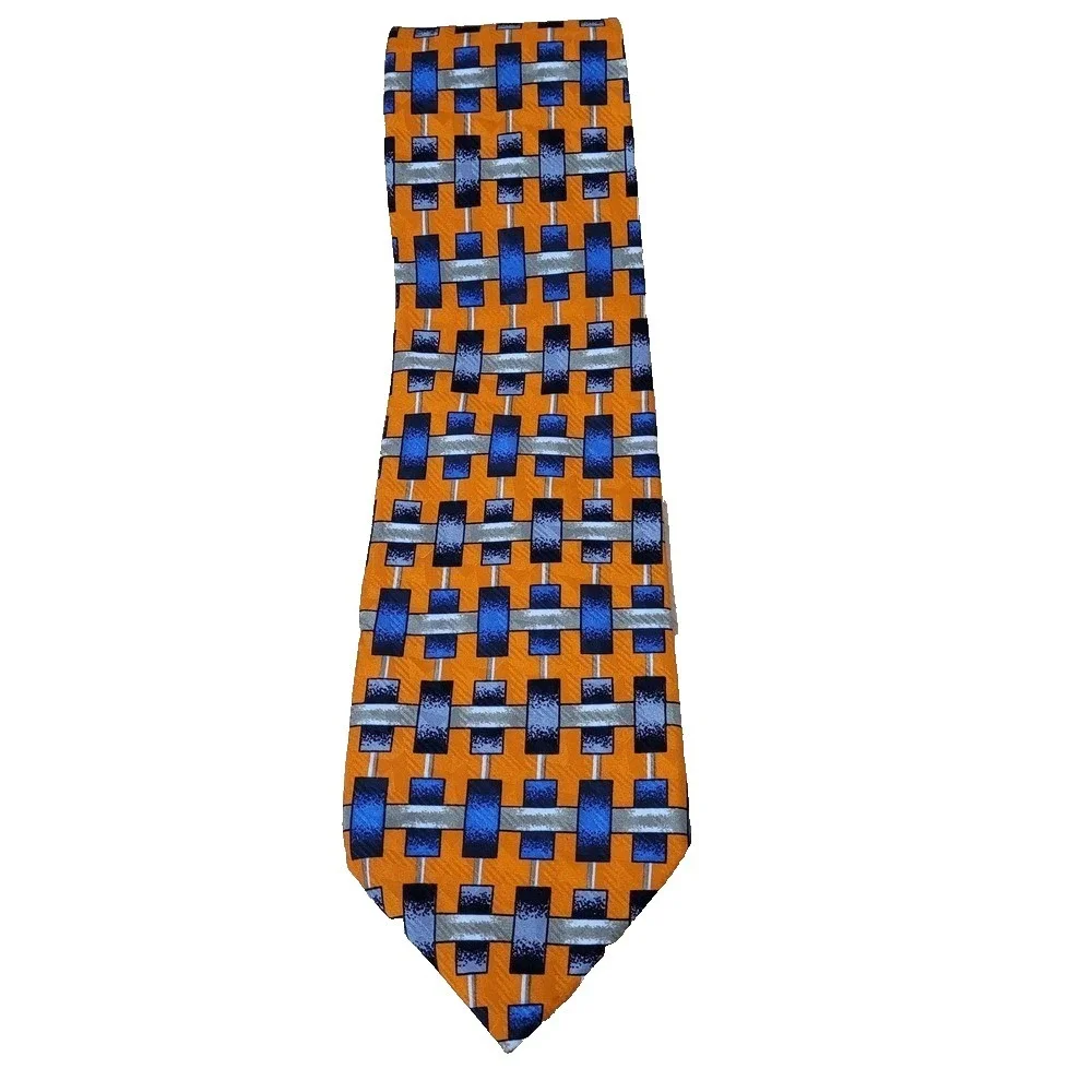Robert Talbott Studio Men's Tie Orange/ Blue   Geometric Silk Printed‎ Necktie